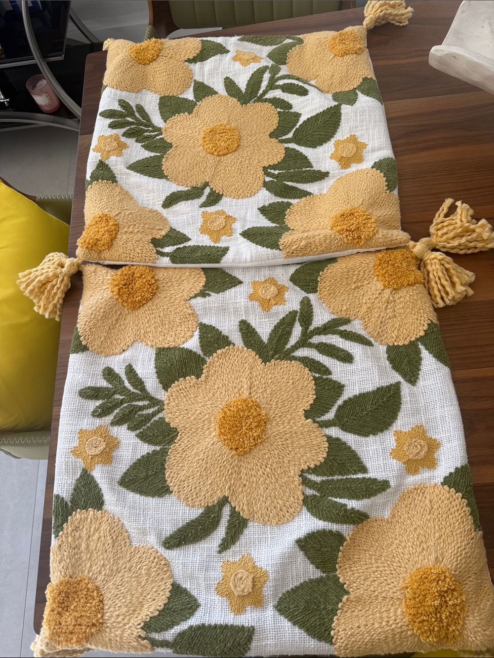 Floral Textured Accent Pillow Cover in Yellow and Olive